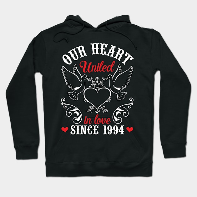 Our Heart United In Love Since 1994 Happy Wedding Married Anniversary 26 Years Husband Wife Hoodie by joandraelliot